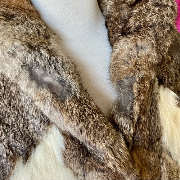 Vintage Parisian Fur 100% Rabbit Fur Coat Cream and Brown Chevron - Picture 5 of 17